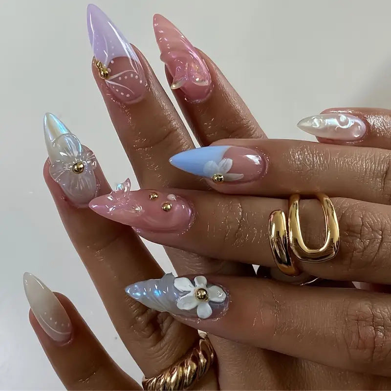 Artistic 3D Floral Nail Art Extensions Acalora