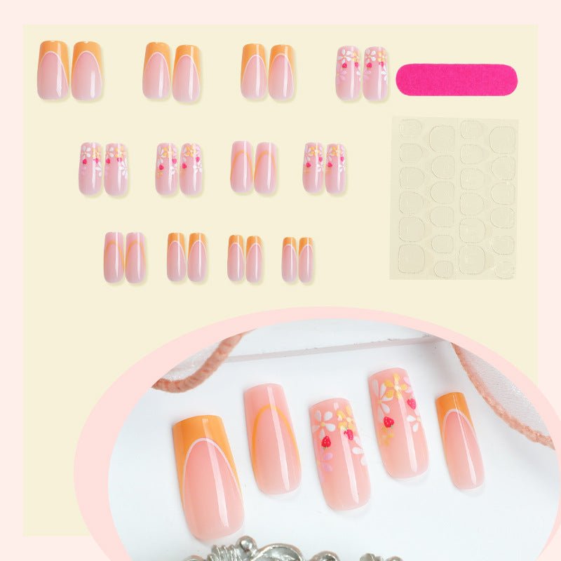 Floral Design Press-On Nail Set with Elegant Details Acalora