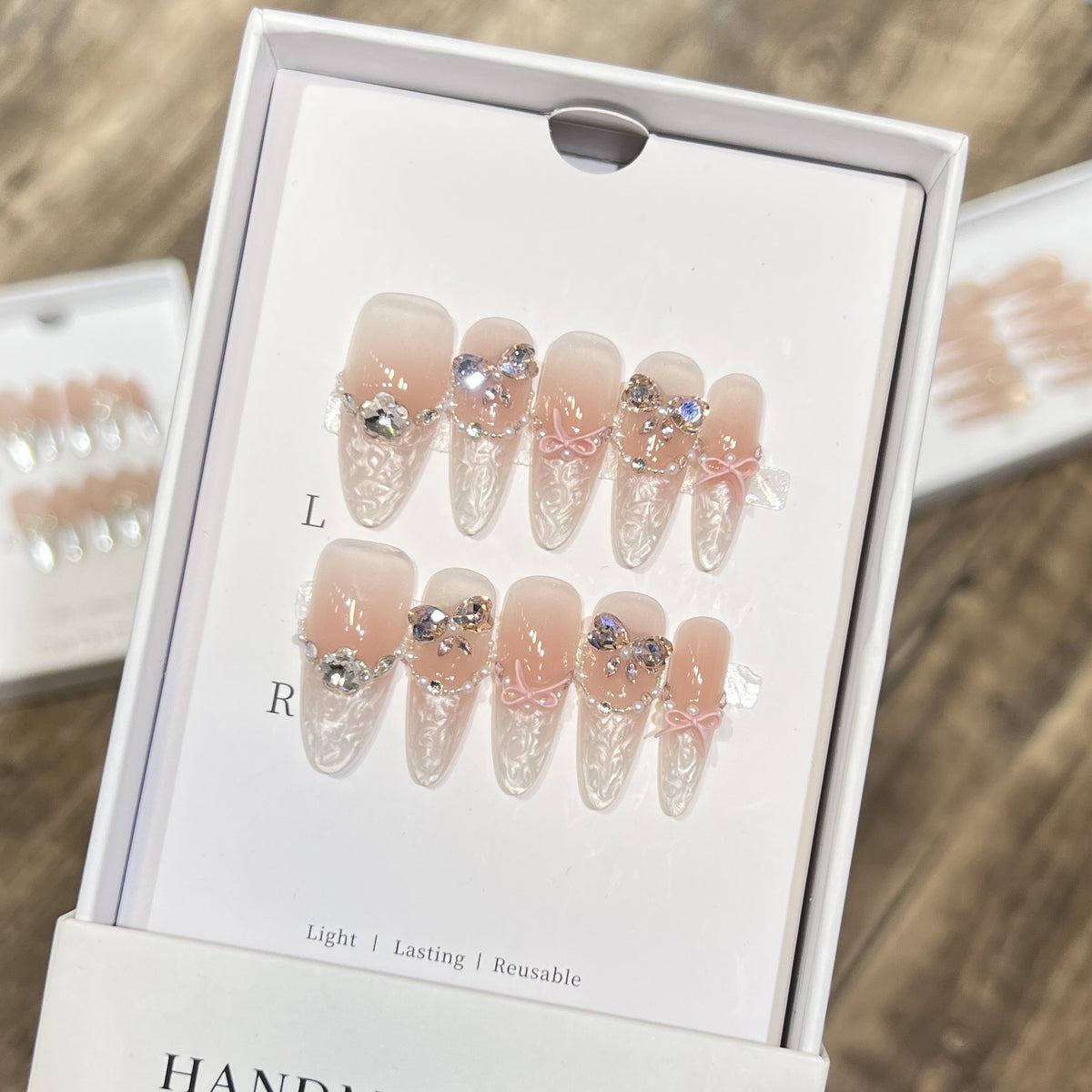 Decorative Stiletto Press-On Nail Set with Bow and Gem Accents Acalora