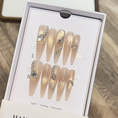 Decorative Stiletto Press-On Nail Art Set with Crystal Accents Acalora