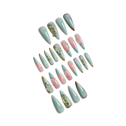 Luxurious Rhinestone and Floral Press-On Nail Art Acalora