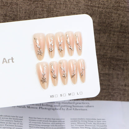 Artistic Acrylic Press-On Nail Set with Floral Embellishments Acalora