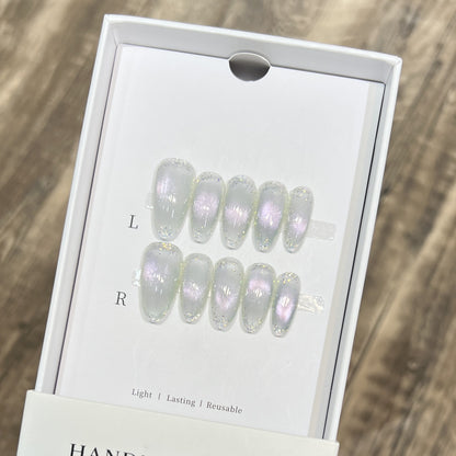 Handmade Press-On Nail Set with Iridescent Finish Acalora