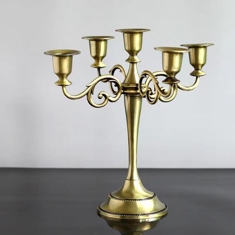 Ornate Gold Five-Arm Metal Candelabra Centerpiece Acalora