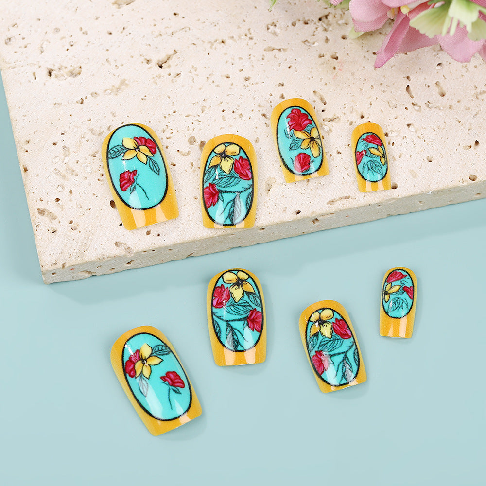 Handmade art nails in floral design Acalora