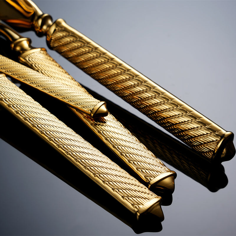 Realm Textured Gold Luxury Cutlery Set | Karnz