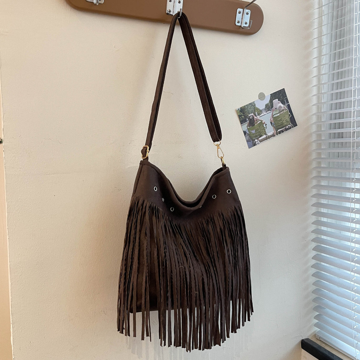 Suede Fringe Shoulder Bag Acalora