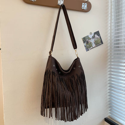 Suede Fringe Shoulder Bag Acalora