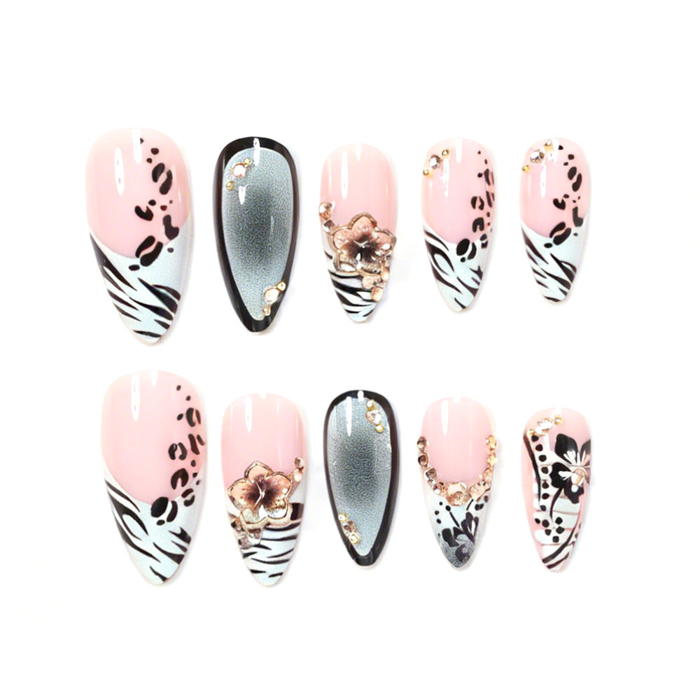 Decorative Stiletto Nail Art Tips with Floral Accents Acalora
