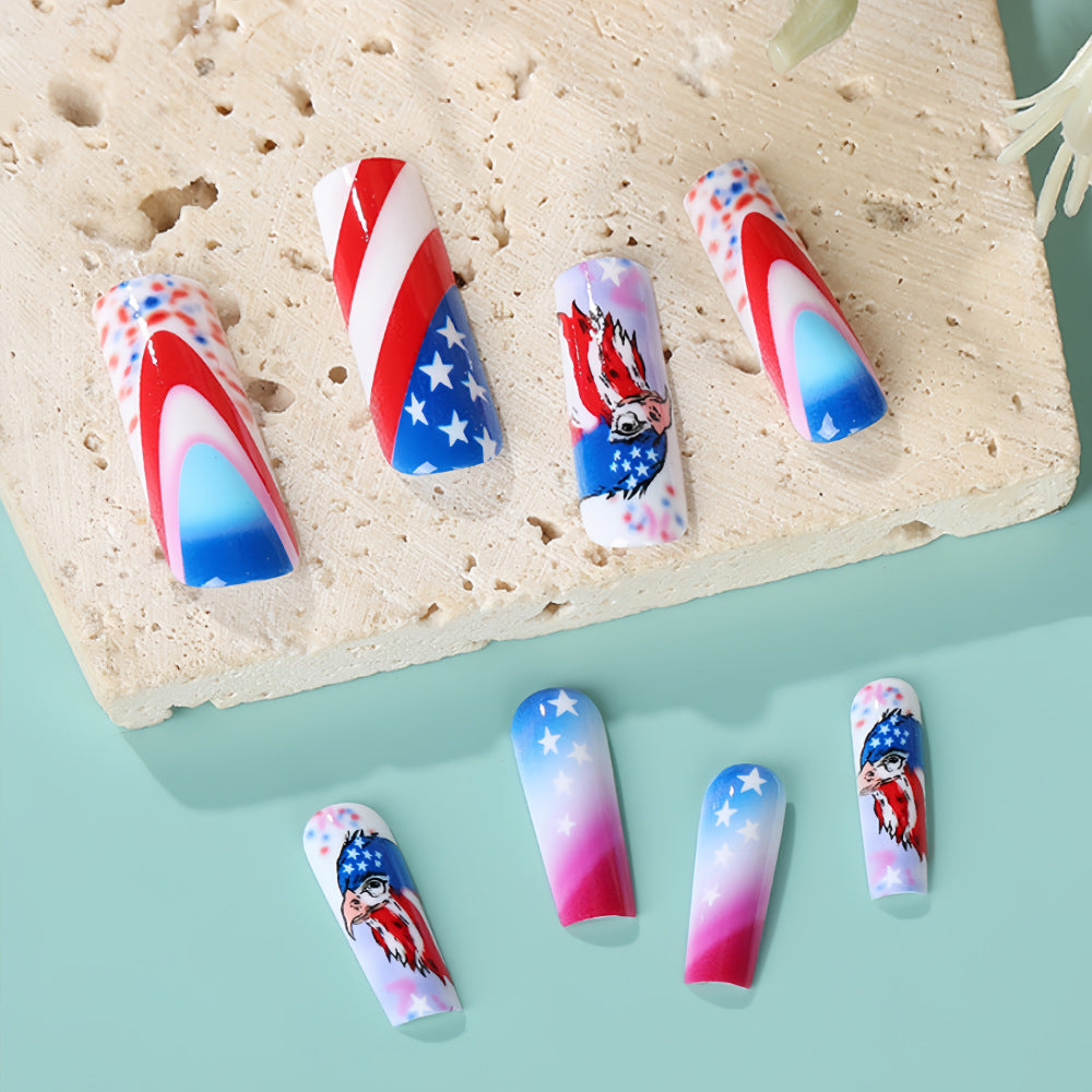 Patriotic design artificial nails Acalora