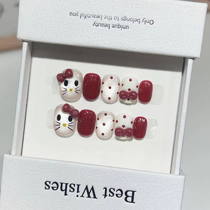 Premium Press-On Nail Art Set with Elegant Heart & Leaf Design Acalora
