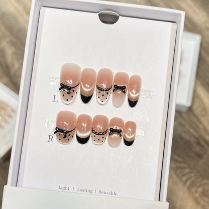 Elegant Reusable Press-On Nail Art Set with Charming Bow Accents Acalora