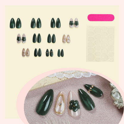 Glamorous Press-On Nail Set with Decorative Floral Accents Acalora