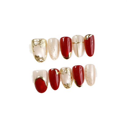 Decorative Press-On Nail Set with Elegant Golden Accents Acalora