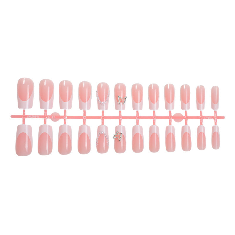 Artistic Press-On Nail Art Set with Butterfly and Gem Accents Acalora