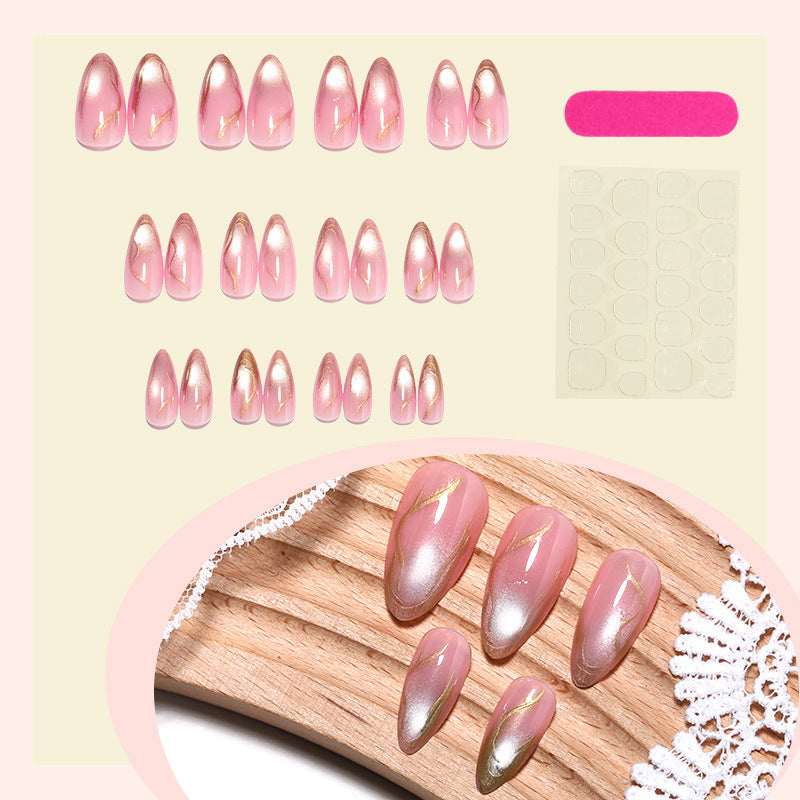 Elegant Press-On Nail Art Set with Chic Gold Accents Acalora