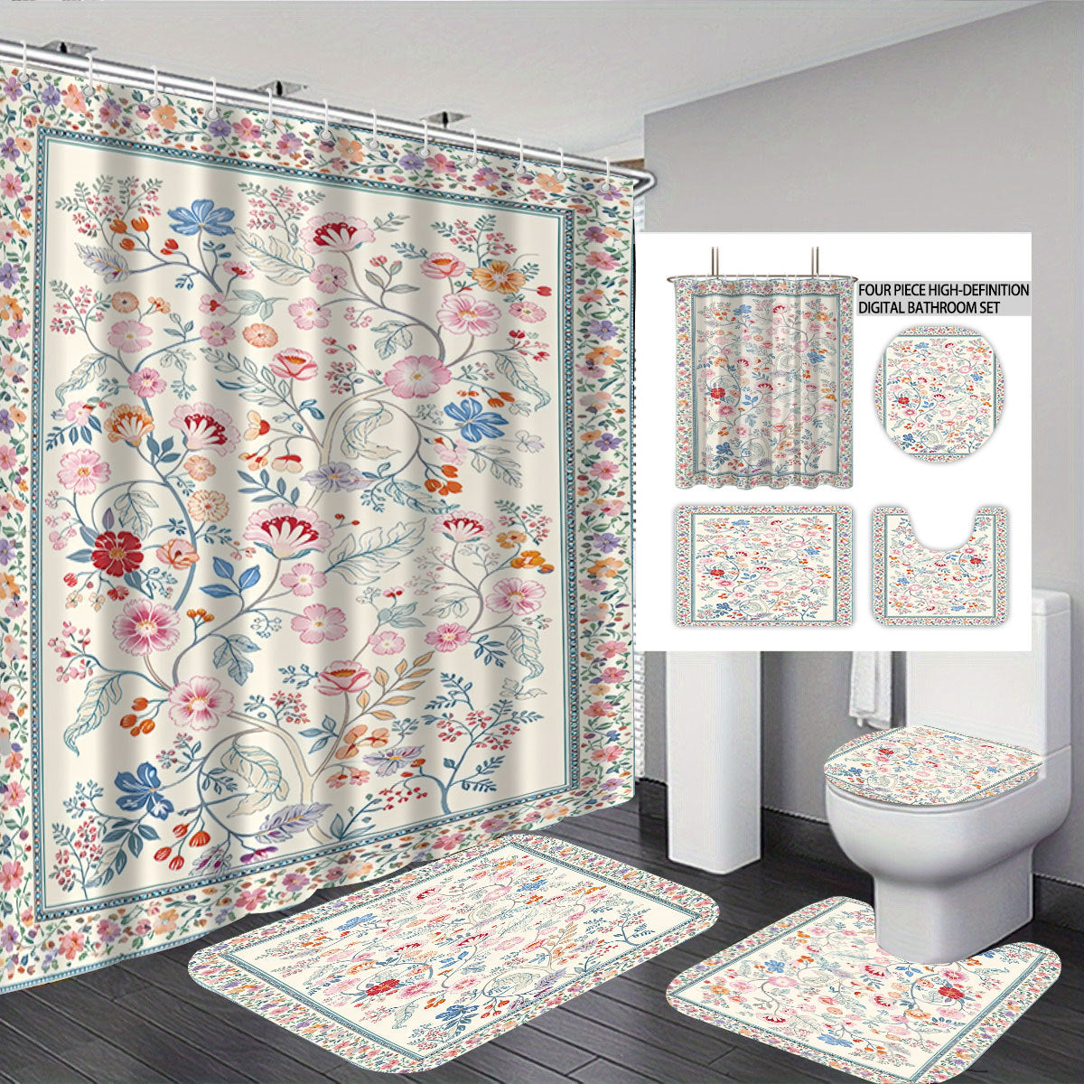 Digital Floral Print Bathroom Set