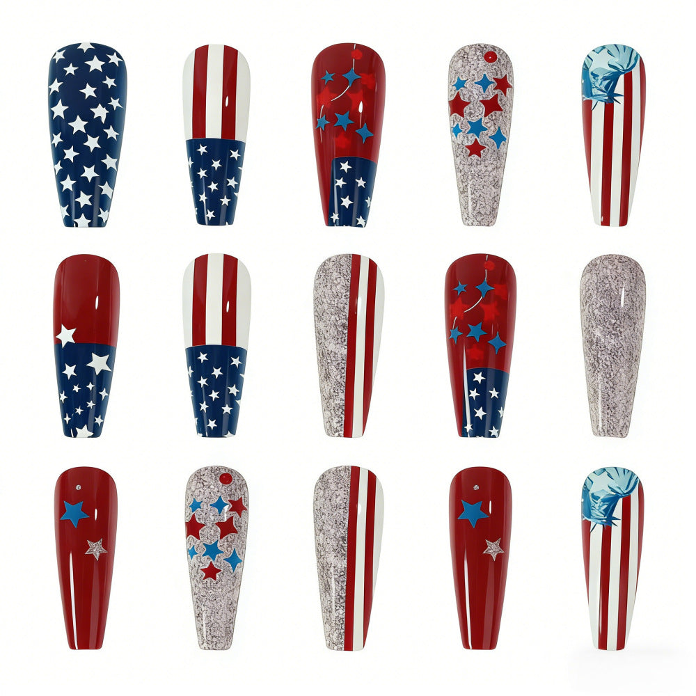 Festive artificial nails with patriotic motifs Acalora