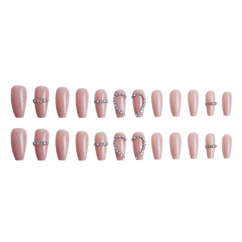 Glamorous artificial nails with heart and glitter design Acalora