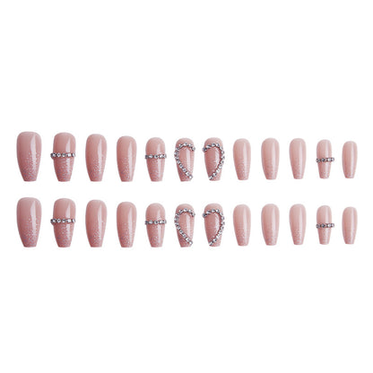 Glamorous artificial nails with heart and glitter design Acalora