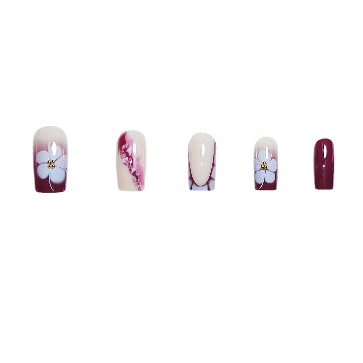 Artistic Gel Nail Extensions with Floral Design Acalora