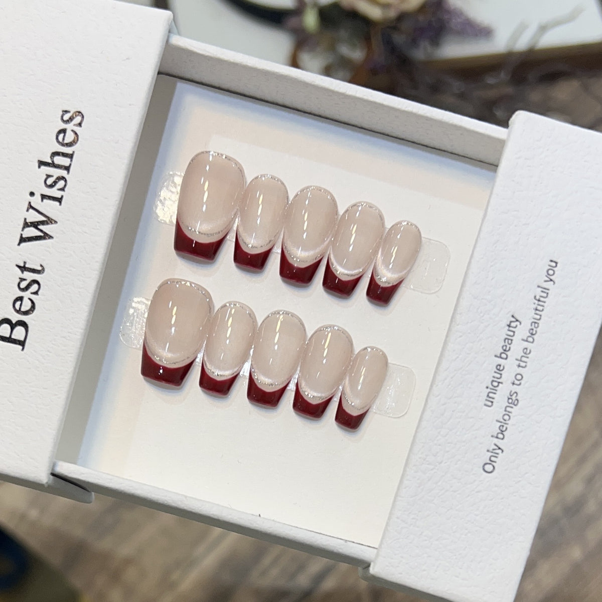 Artistic Gel Press-On Nail Set with Elegant French Tips Acalora