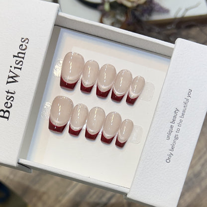Artistic Gel Press-On Nail Set with Elegant French Tips Acalora