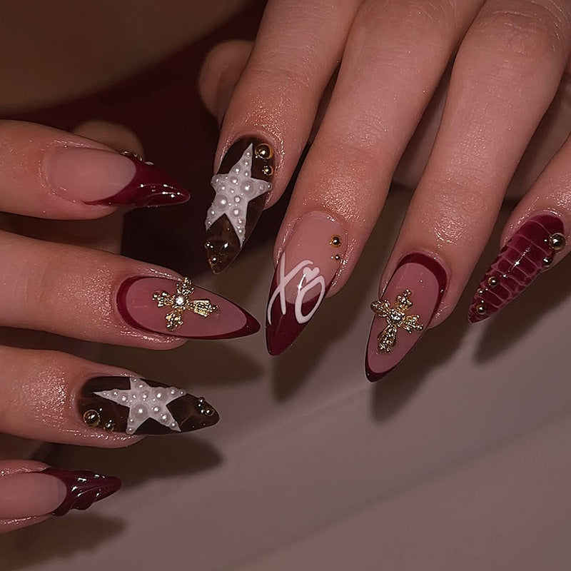 Premium Decorative Press-On Nail Set with Glamorous Accents Acalora