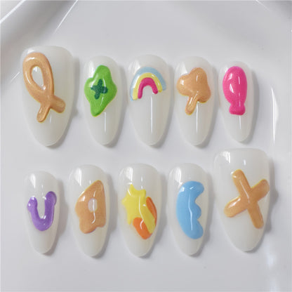 Artistic Cartoon-Themed Press-On Nail Art Set Acalora