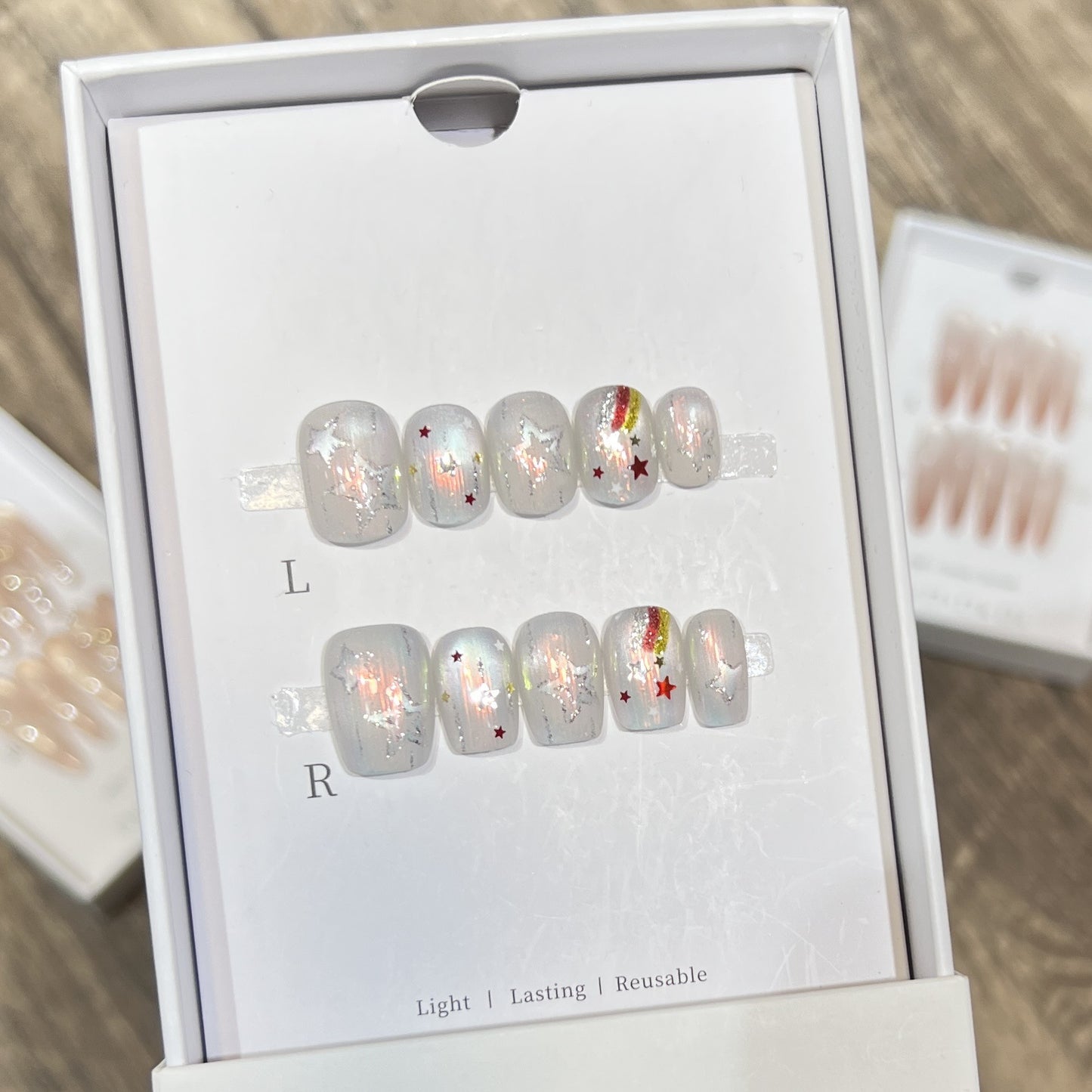 Creative Decorative Press-On Nail Set with Star and Rainbow Accents Acalora