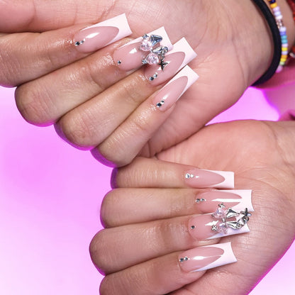 Elegant Decorative Press-On Nail Art Set with Rhinestone Accents Acalora