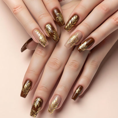 Artificial nails with floral gold design Acalora