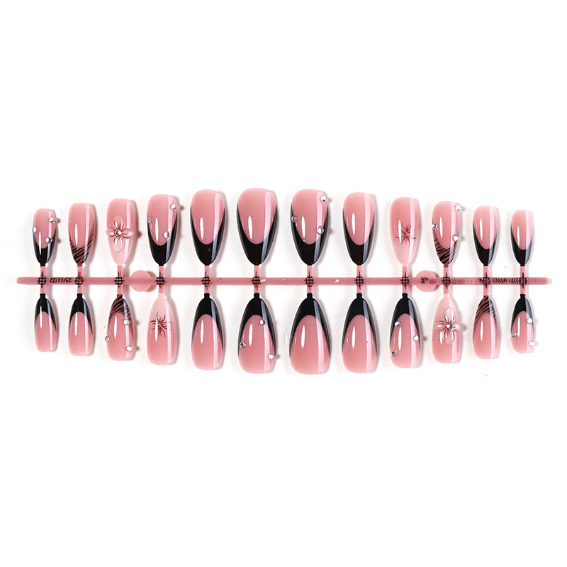 Deluxe Press-On Nail Set with Elegant Black Tips and Embellishments Acalora