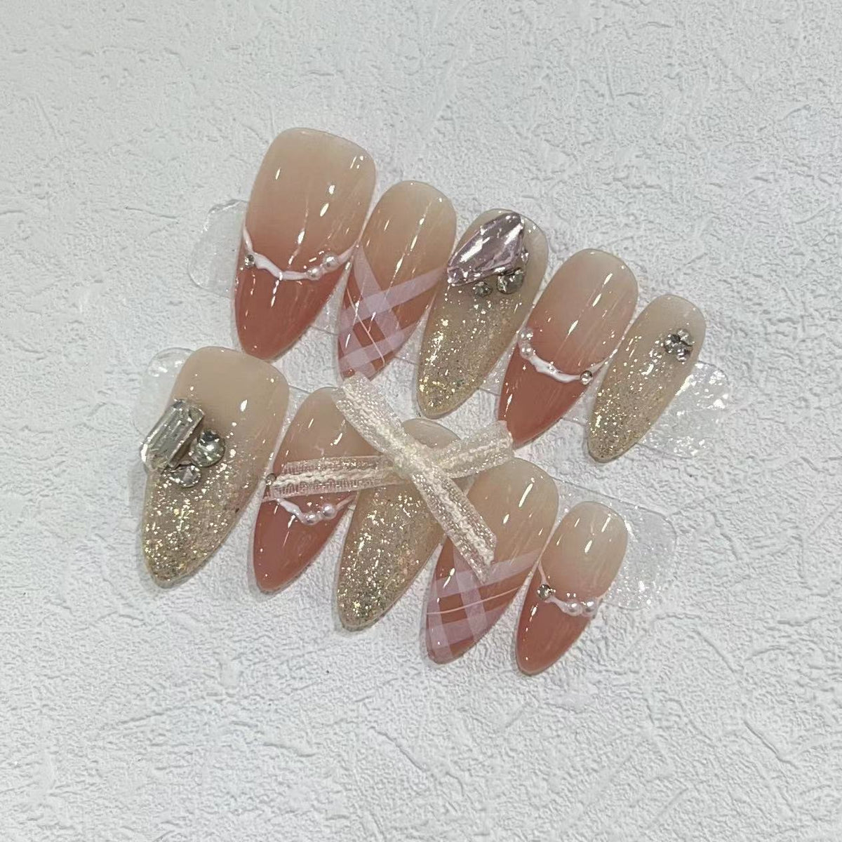 Decorative Stiletto Press-On Nail Art Set with Rhinestone and Glitter Accents Acalora