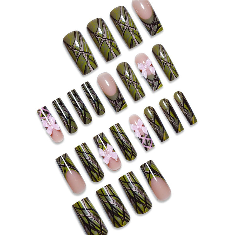 Decorative Long Press-On Nail Art with Bow Accents Acalora