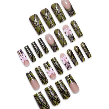 Decorative Long Press-On Nail Art with Bow Accents Acalora