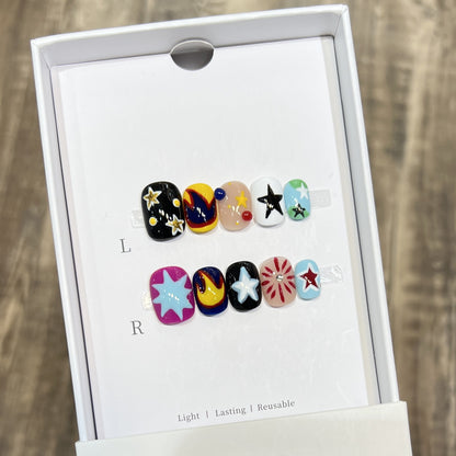Cosmic-Themed Press-On Nail Art Set Acalora