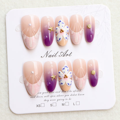 Decorative Press-On Nail Art Set with Floral and Ocean Themes Acalora