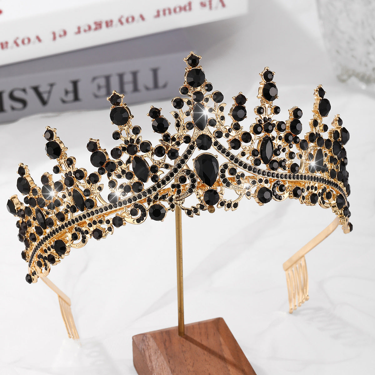 Ladies Opulent Tiara with Black Crystal Detailing Bowlift