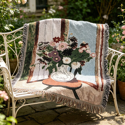 Artistic Floral Design Tapestry Throw Blanket