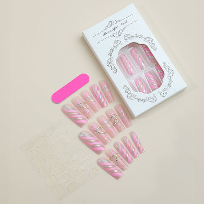 Decorative Press-On Nail Set with Exquisite Glitter Ribbon Design Acalora