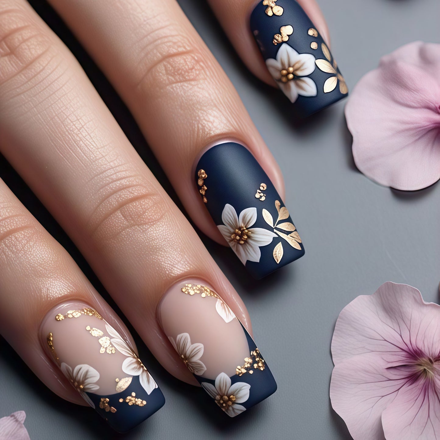 Artificial nails with floral accents and glamour effects Acalora