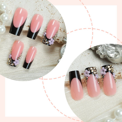 Elegant Press-On Nail Set with Rhinestone and Glossy Accents Acalora