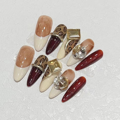 Stiletto Press-On Nail Art Set with Decorative Gem Accents Acalora