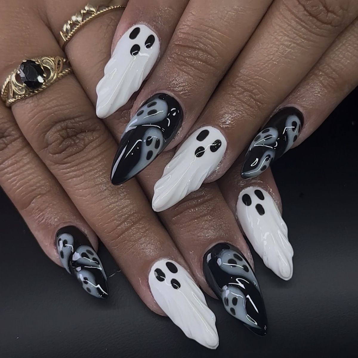 Halloween-Themed Press-On Nail Set with Ghost Designs Acalora