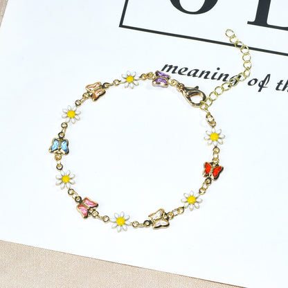 Butterfly and Daisy Charm Anklet Acalora