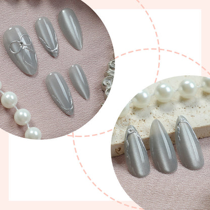 Stylish Press-On Nail Set with Elegant Silver Accents Acalora
