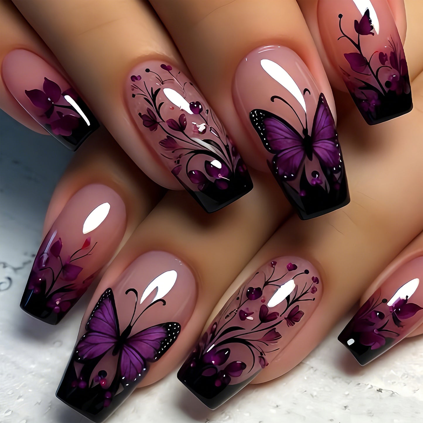 Elegant Butterfly Floral Nail Art Tips Acalora