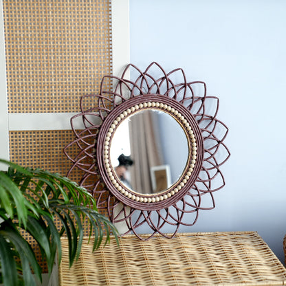 Wall mirror with elaborate macrame frame