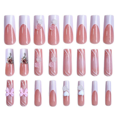 Artificial Nail Set with Floral and Glittering Accents Acalora
